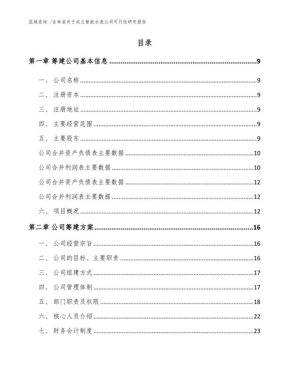 吉林省关于成立智能水表公司可行性研究报告(范文模板)
